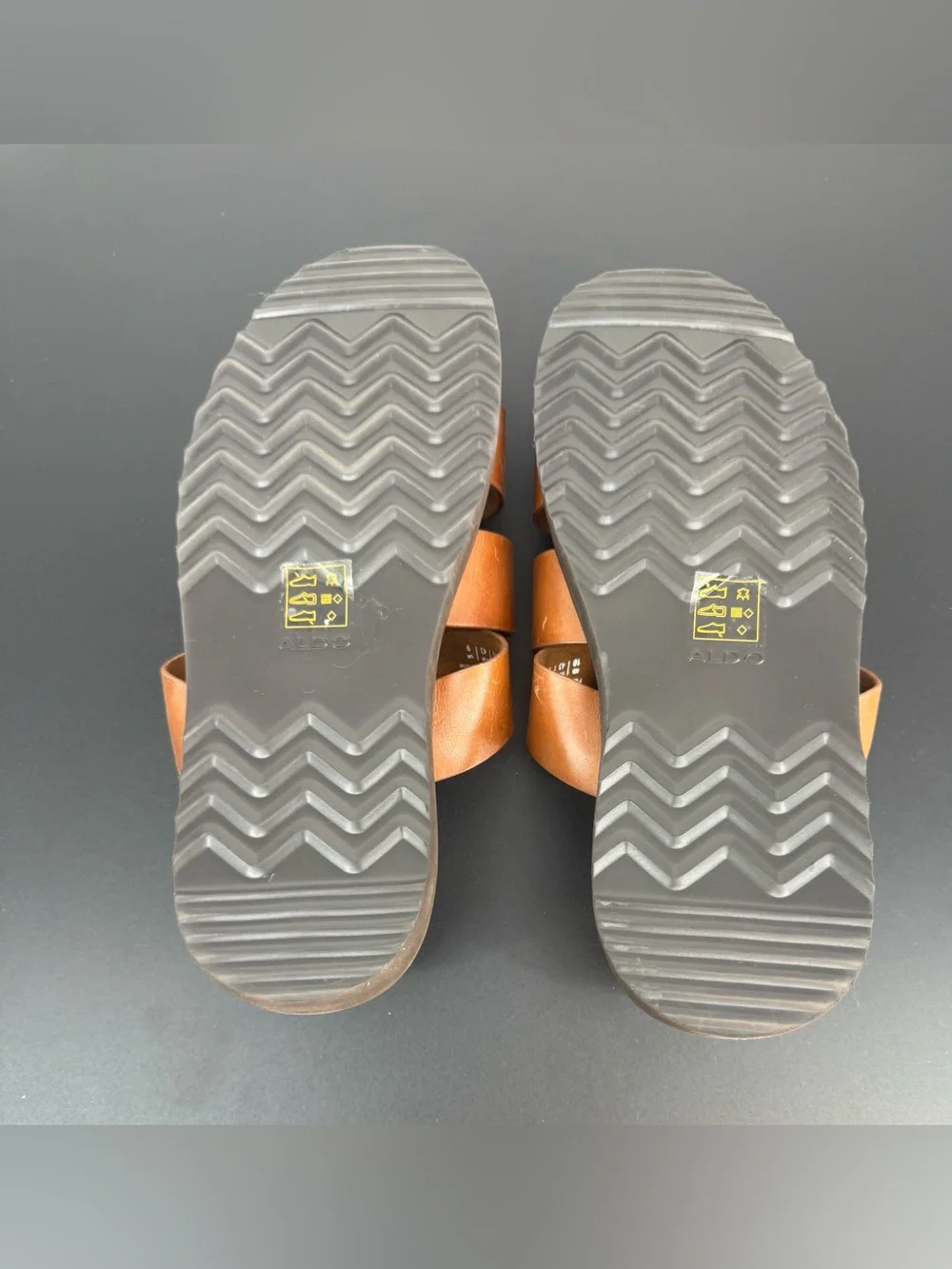 Aldo Men’s Tan Triple-Strap Leather Slide Sandals Size 10